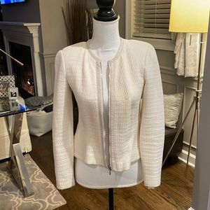 Rebecca Taylor Cream textured faux leather trim blazer SZ 0